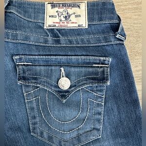 True Religion Women's Y2k Denim Straight Jeans Contrast Stitch Flap Pockets 27